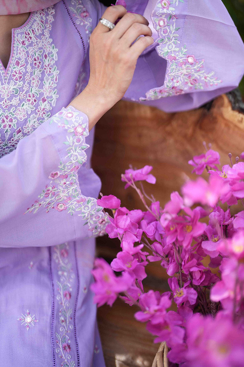 Dhanak | SWISS VOILE | LILAC SWISS VOILE 2PCS EMBROIDERED KURTA WITH TROUSER