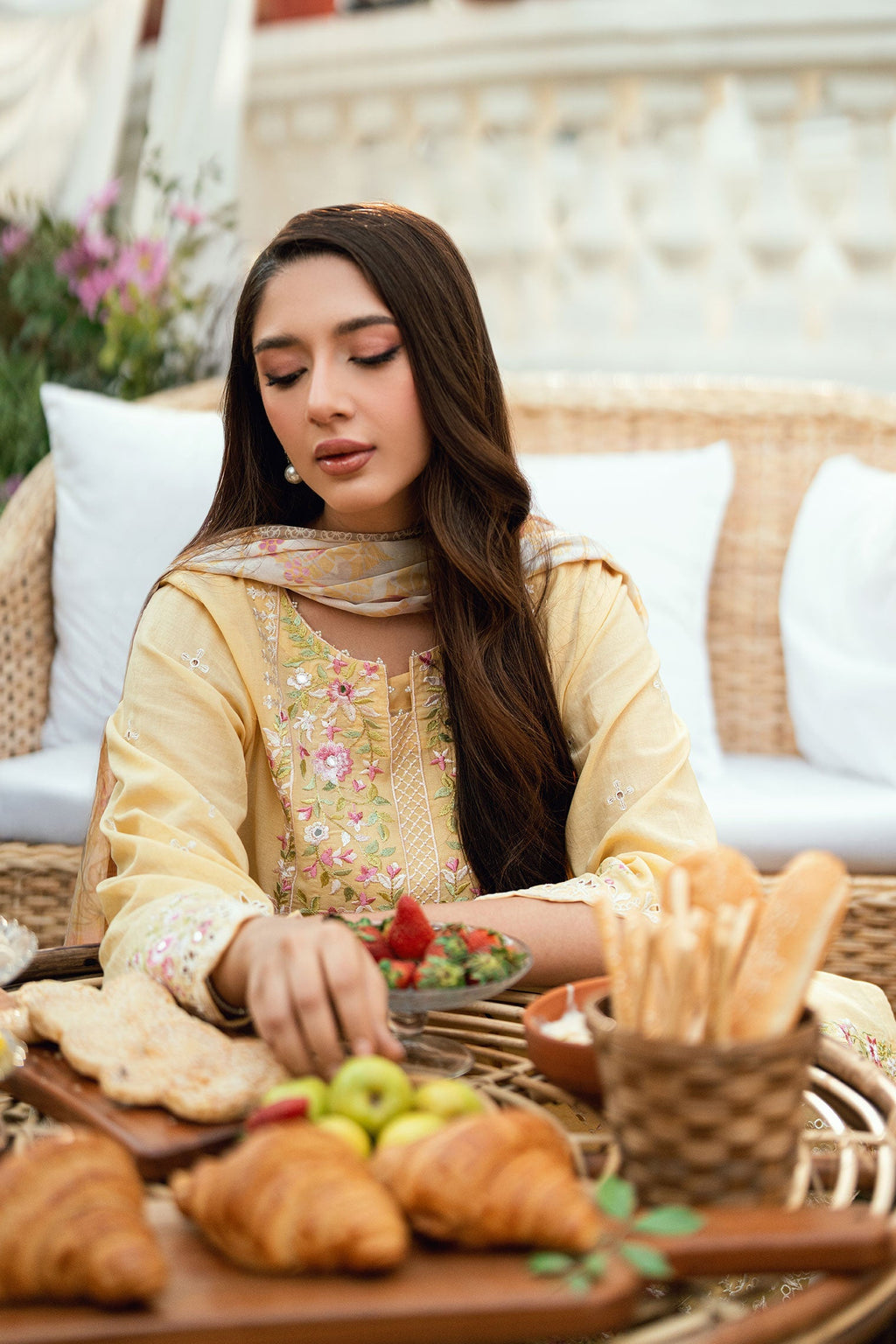 Dhanak | SWISS VOILE | YELLOW SWISS VOILE 2PCS EMBROIDERED KURTA WITH TROUSER