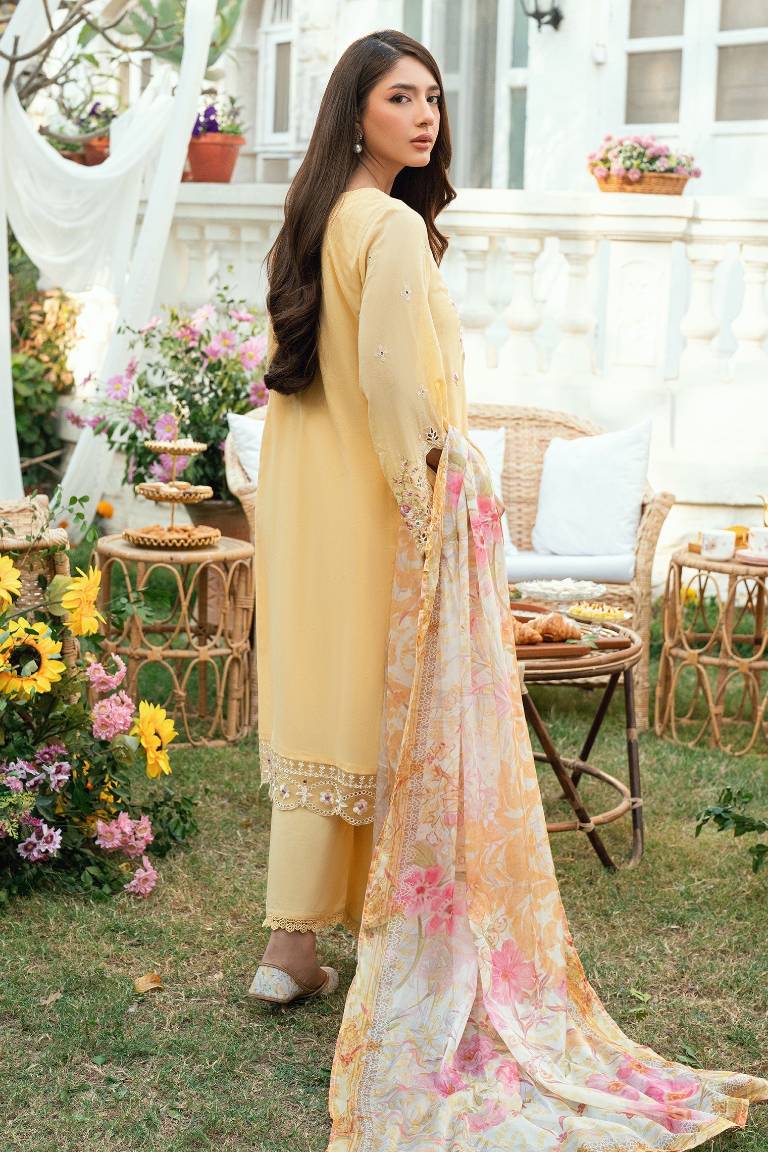 Dhanak | SWISS VOILE | YELLOW SWISS VOILE 2PCS EMBROIDERED KURTA WITH TROUSER