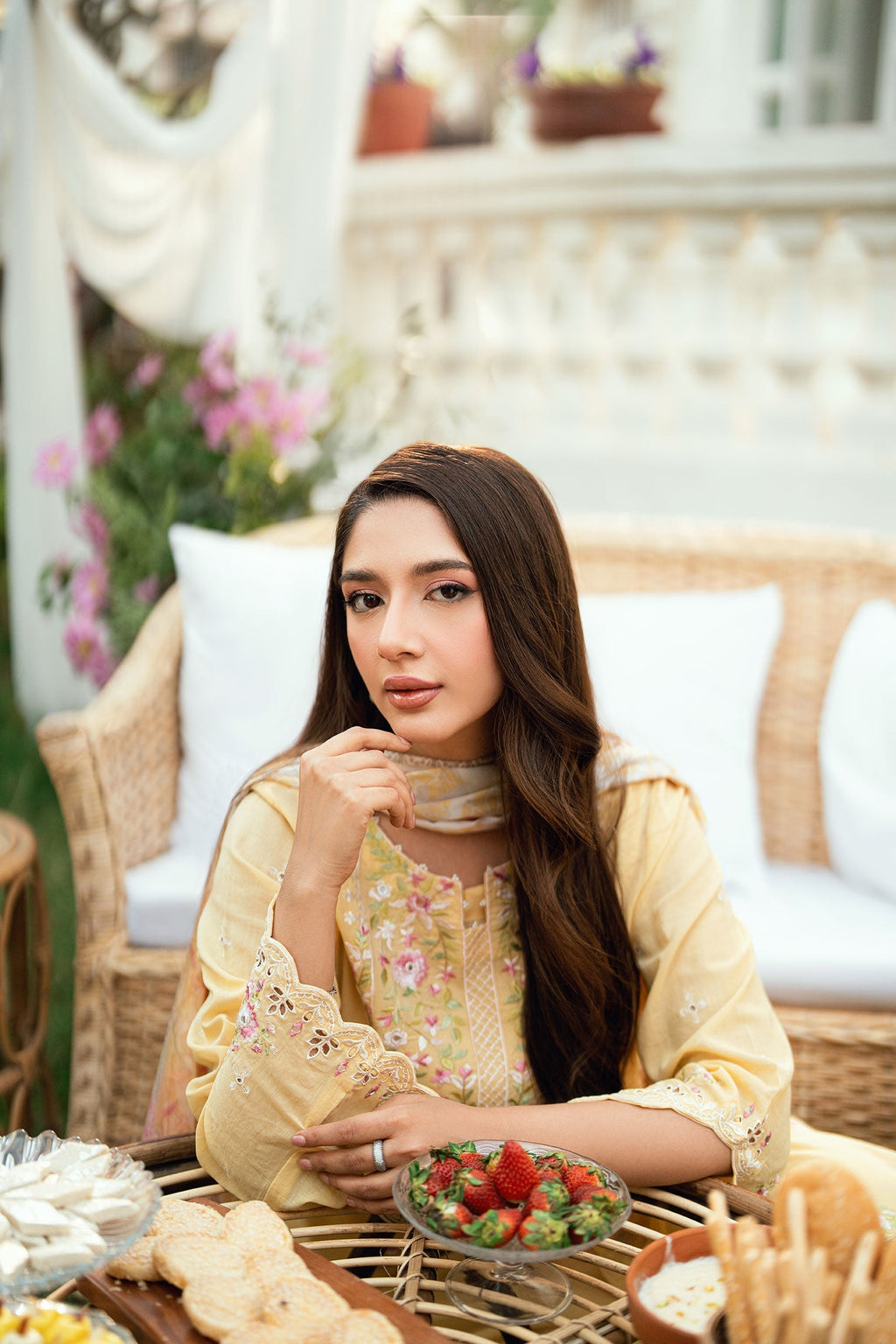 Dhanak | SWISS VOILE | YELLOW SWISS VOILE 2PCS EMBROIDERED KURTA WITH TROUSER