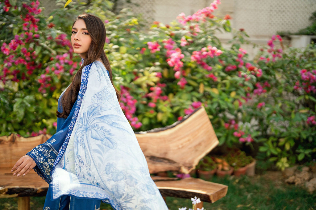 Dhanak | SWISS VOILE | NAVY BLUE SWISS VOILE 2PCS EMBROIDERED KURTA WITH TROUSER