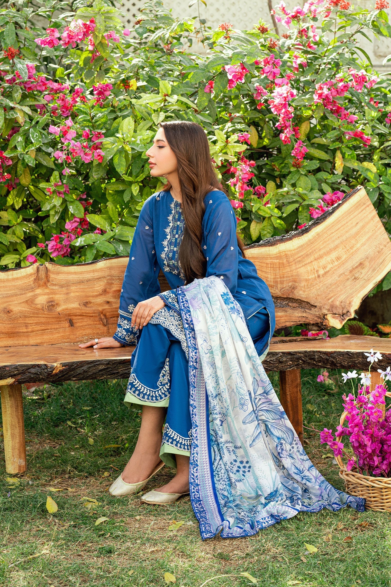 Dhanak | SWISS VOILE | NAVY BLUE SWISS VOILE 2PCS EMBROIDERED KURTA WITH TROUSER