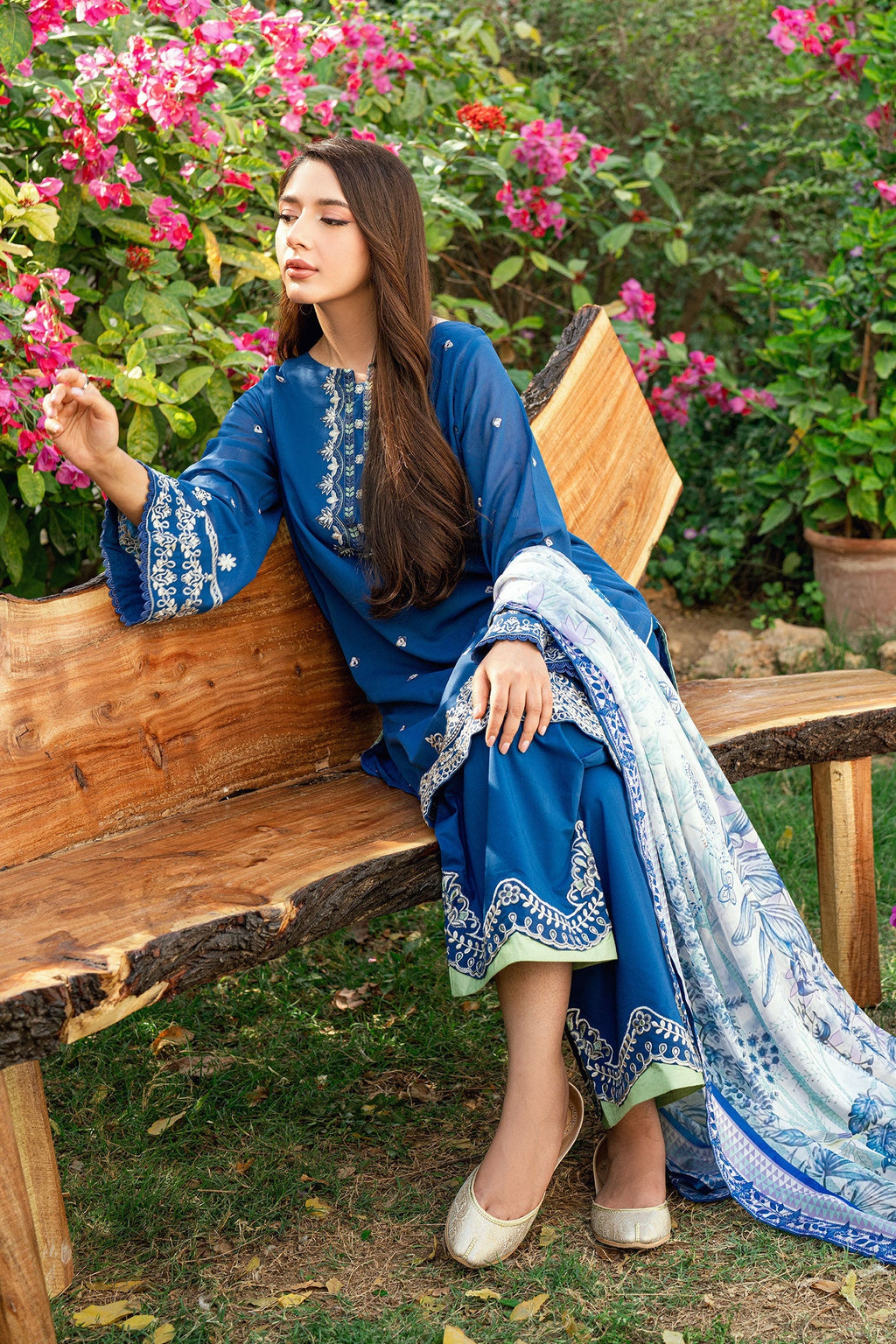 Dhanak | SWISS VOILE | NAVY BLUE SWISS VOILE 2PCS EMBROIDERED KURTA WITH TROUSER