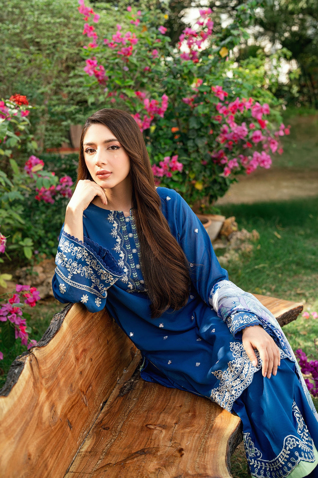 Dhanak | SWISS VOILE | NAVY BLUE SWISS VOILE 2PCS EMBROIDERED KURTA WITH TROUSER
