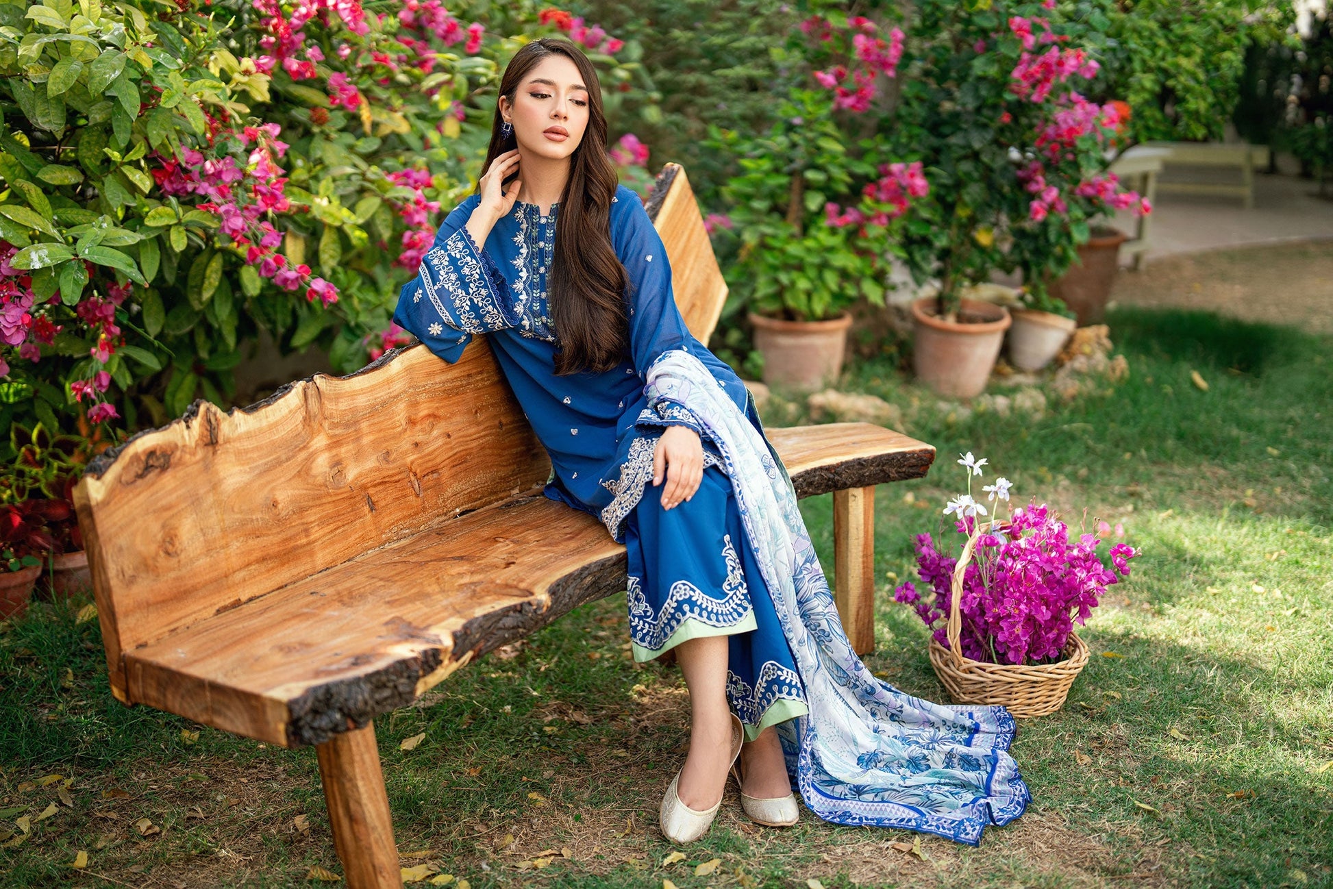 Dhanak | SWISS VOILE | NAVY BLUE SWISS VOILE 2PCS EMBROIDERED KURTA WITH TROUSER