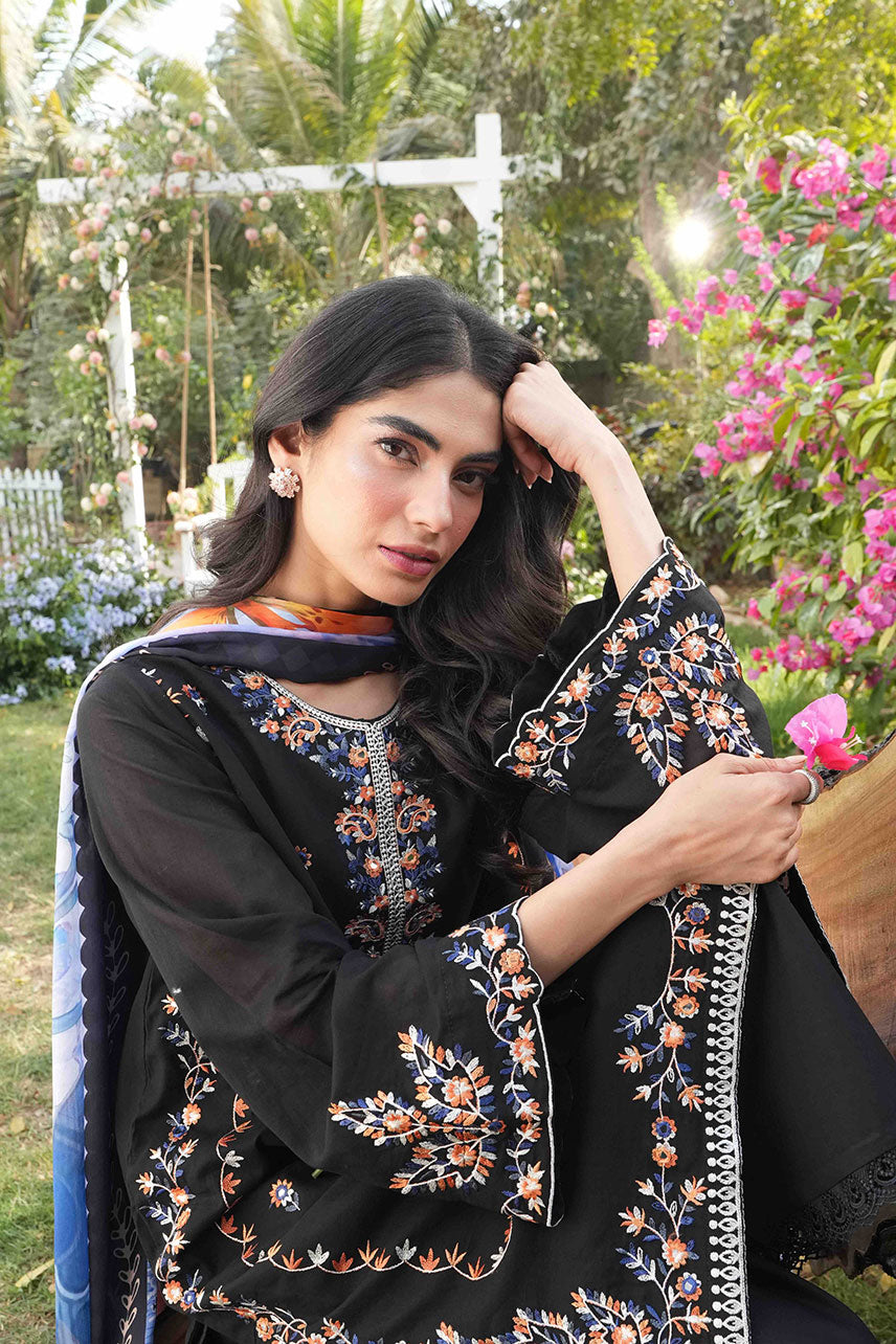 Dhanak | SWISS VOILE | BLACK SWISS VOILE 2PCS EMBROIDERED KURTA WITH TROUSER