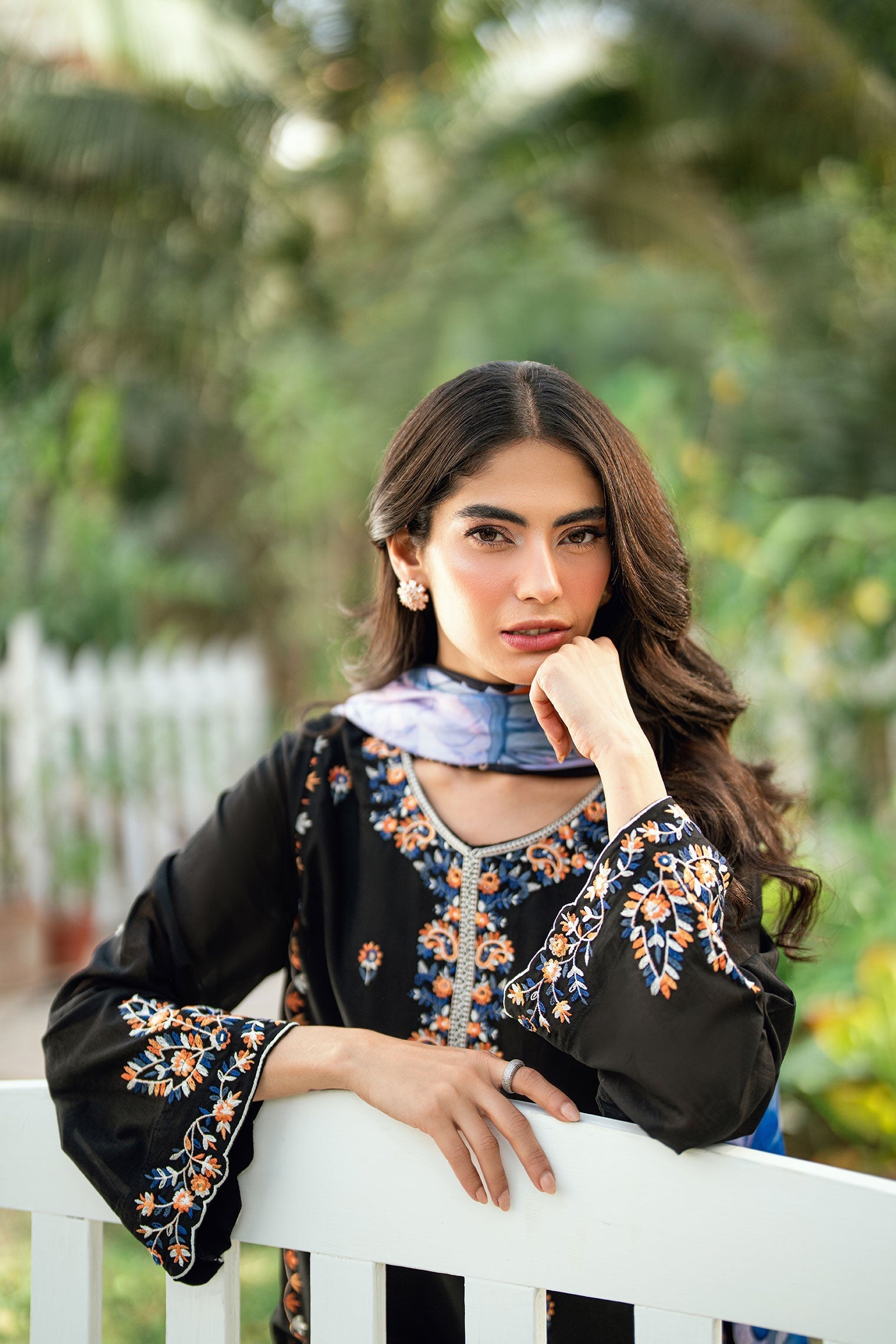 Dhanak | SWISS VOILE | BLACK SWISS VOILE 2PCS EMBROIDERED KURTA WITH TROUSER