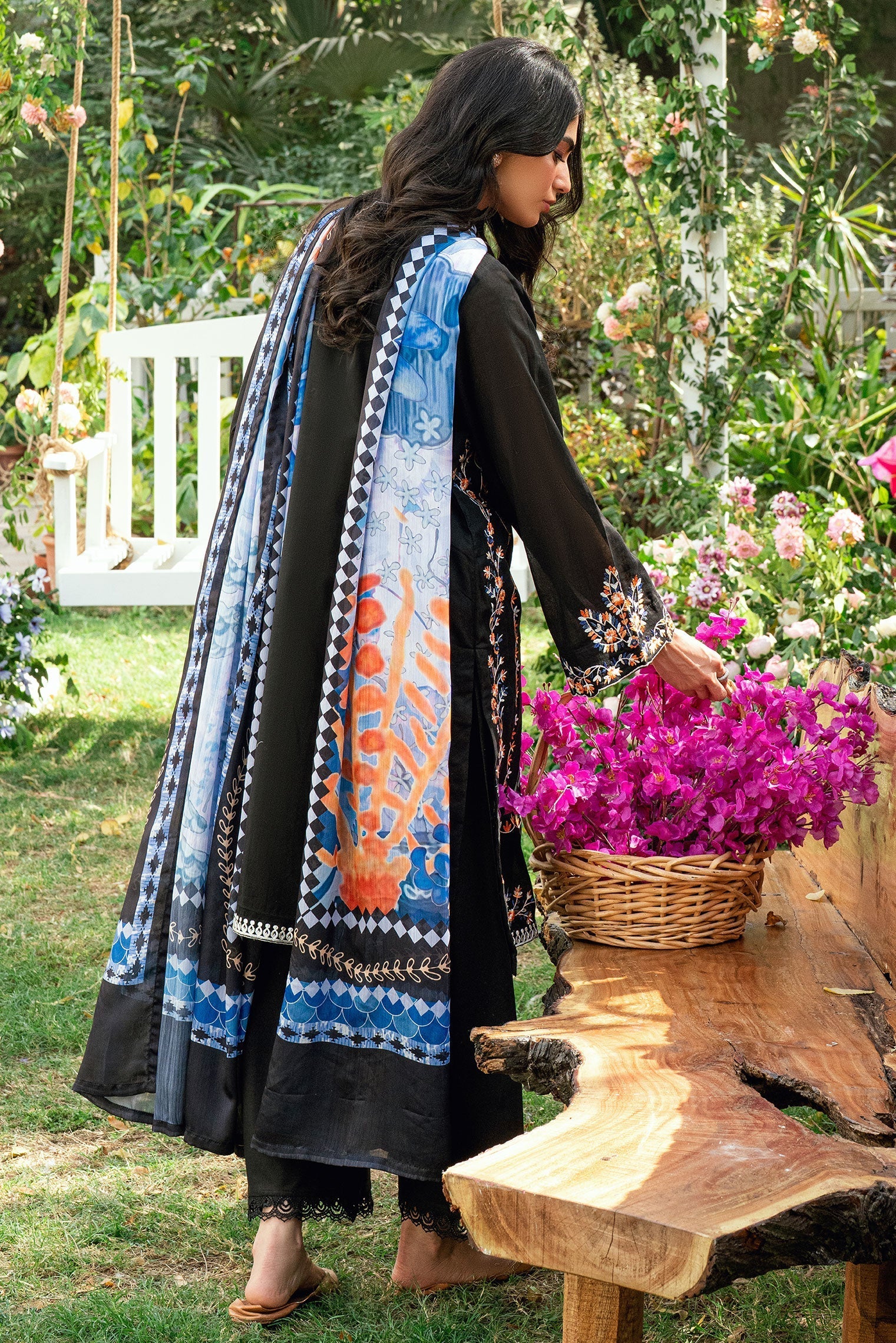 Dhanak | SWISS VOILE | BLACK SWISS VOILE 2PCS EMBROIDERED KURTA WITH TROUSER