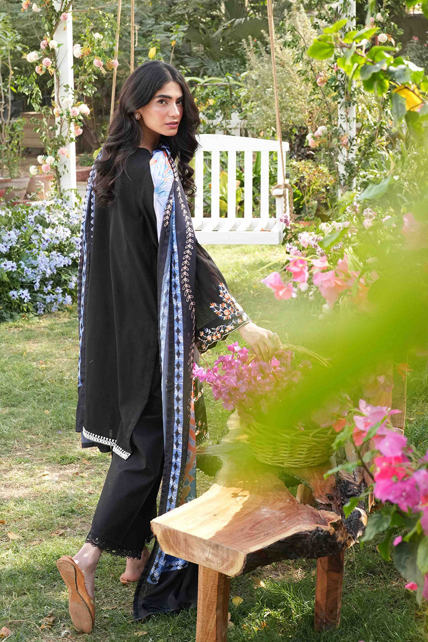 Dhanak | SWISS VOILE | BLACK SWISS VOILE 2PCS EMBROIDERED KURTA WITH TROUSER