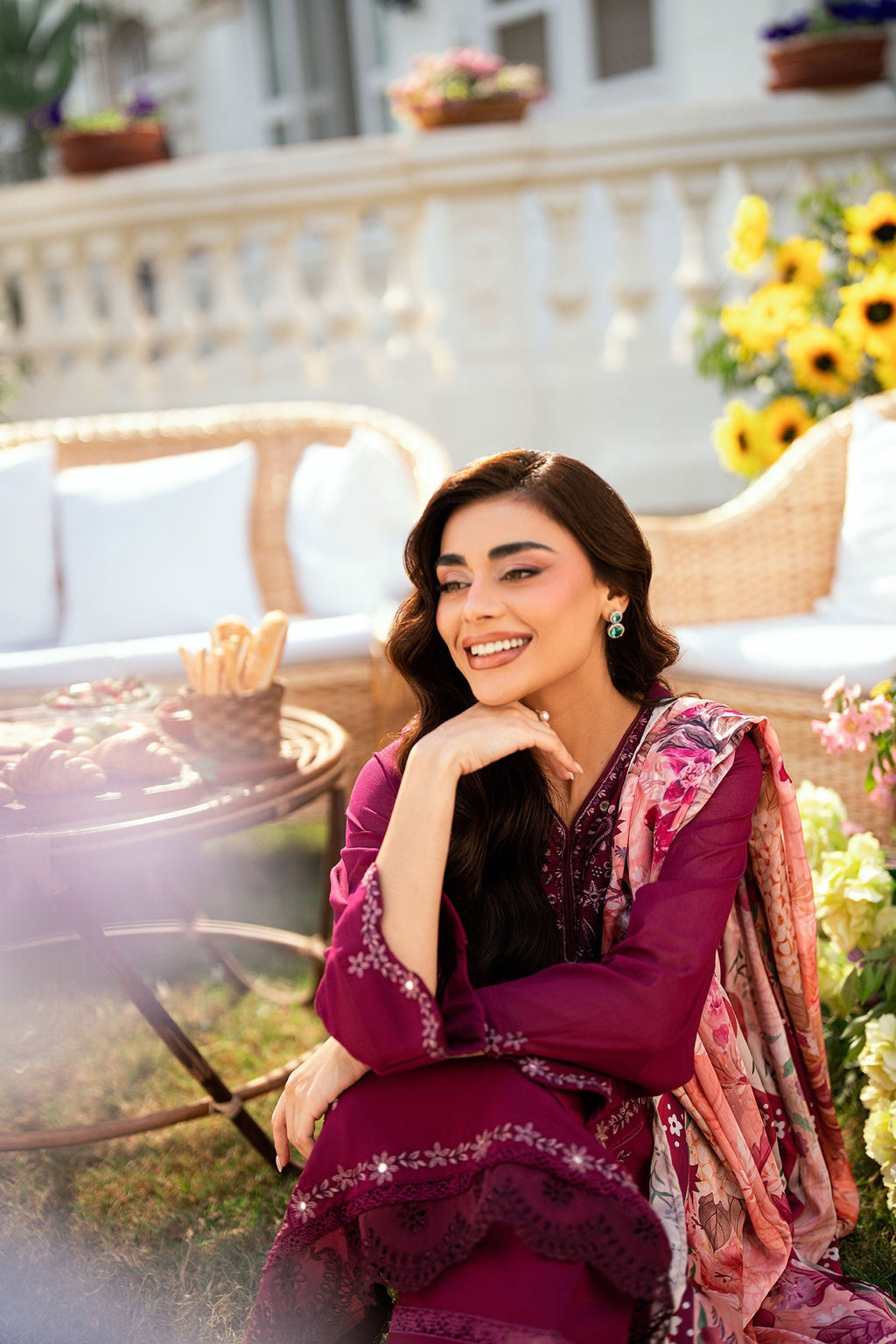 Dhanak | SWISS VOILE | MAGENTA SWISS VOILE 2PCS EMBROIDERED KURTA WITH TROUSER