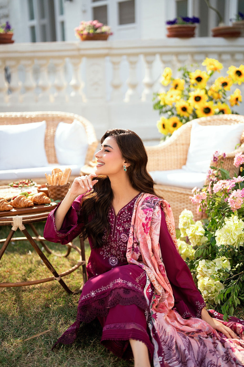 Dhanak | SWISS VOILE | MAGENTA SWISS VOILE 2PCS EMBROIDERED KURTA WITH TROUSER
