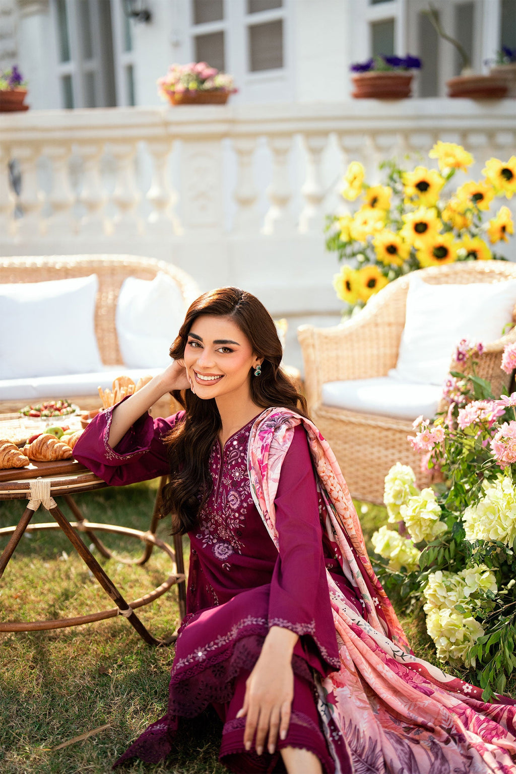 Dhanak | SWISS VOILE | MAGENTA SWISS VOILE 2PCS EMBROIDERED KURTA WITH TROUSER