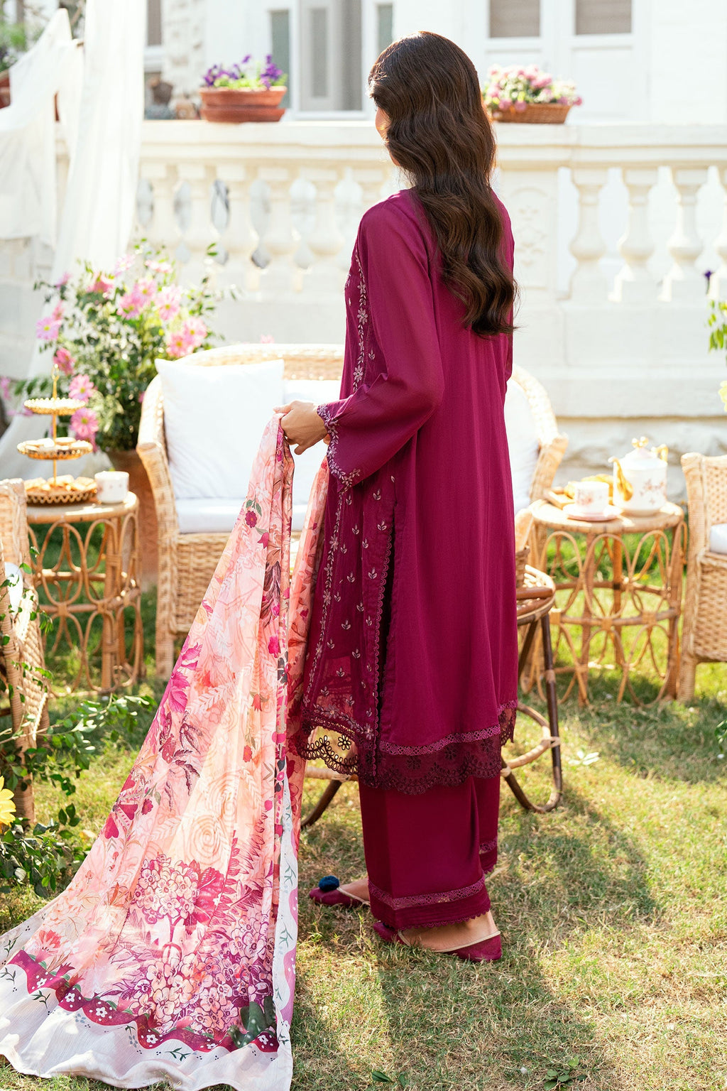 Dhanak | SWISS VOILE | MAGENTA SWISS VOILE 2PCS EMBROIDERED KURTA WITH TROUSER