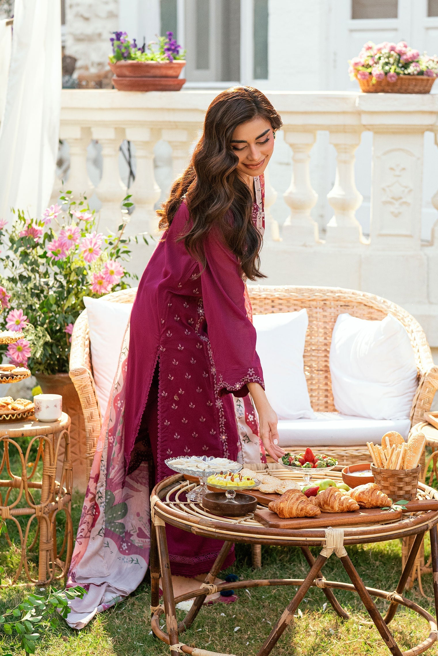 Dhanak | SWISS VOILE | MAGENTA SWISS VOILE 2PCS EMBROIDERED KURTA WITH TROUSER