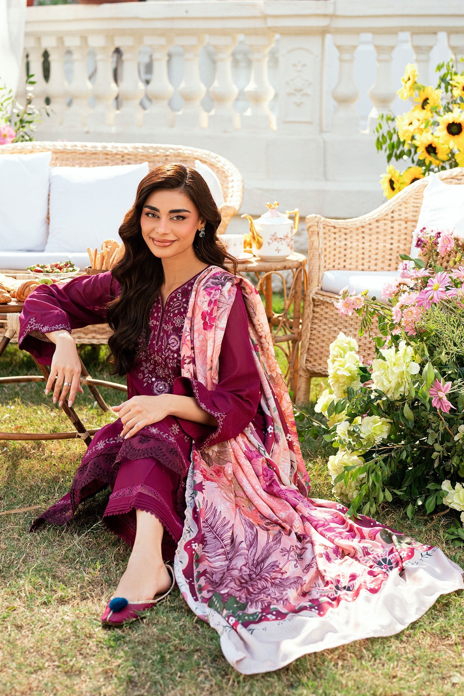 Dhanak | SWISS VOILE | MAGENTA SWISS VOILE 2PCS EMBROIDERED KURTA WITH TROUSER