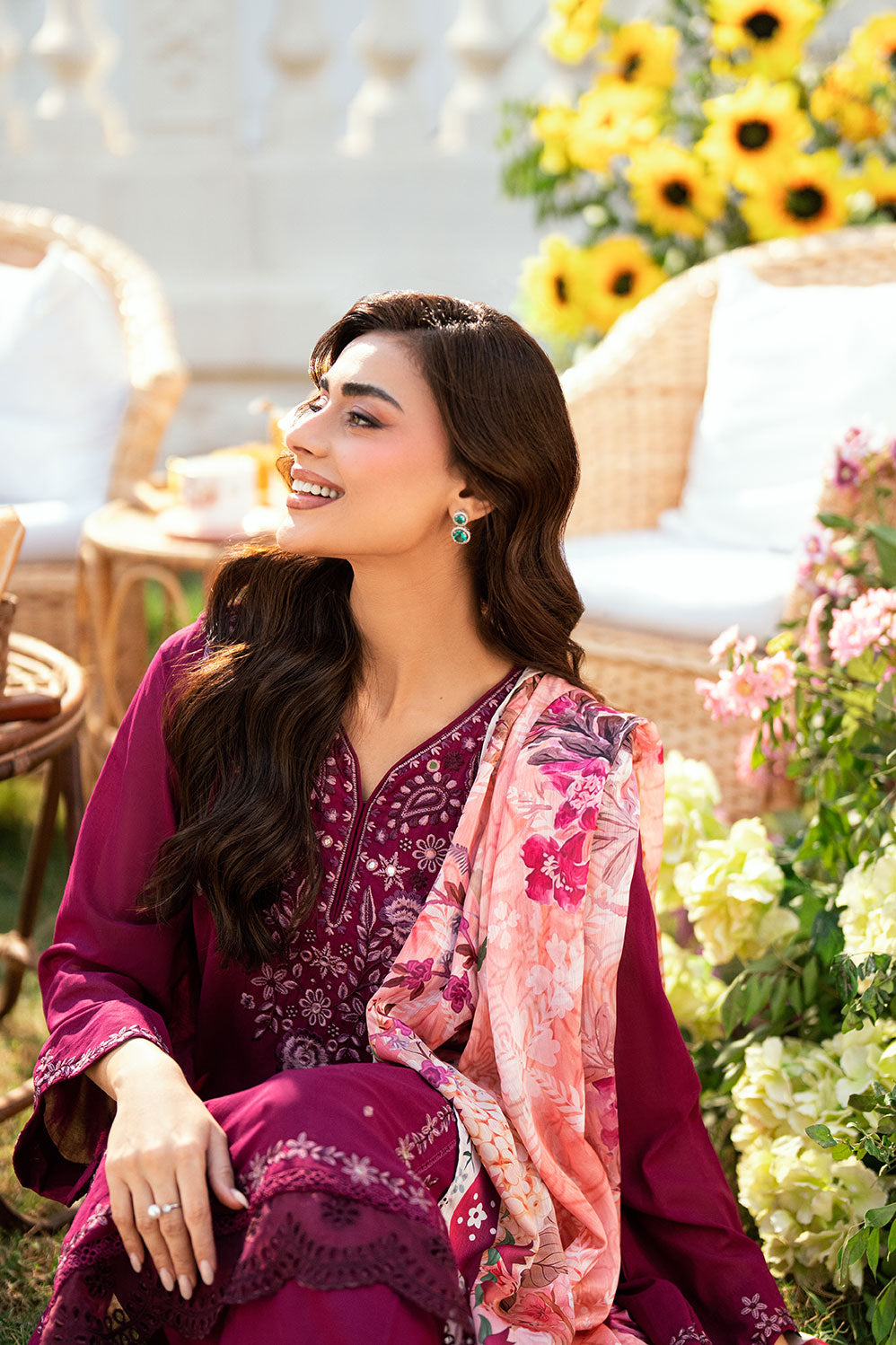 Dhanak | SWISS VOILE | MAGENTA SWISS VOILE 2PCS EMBROIDERED KURTA WITH TROUSER