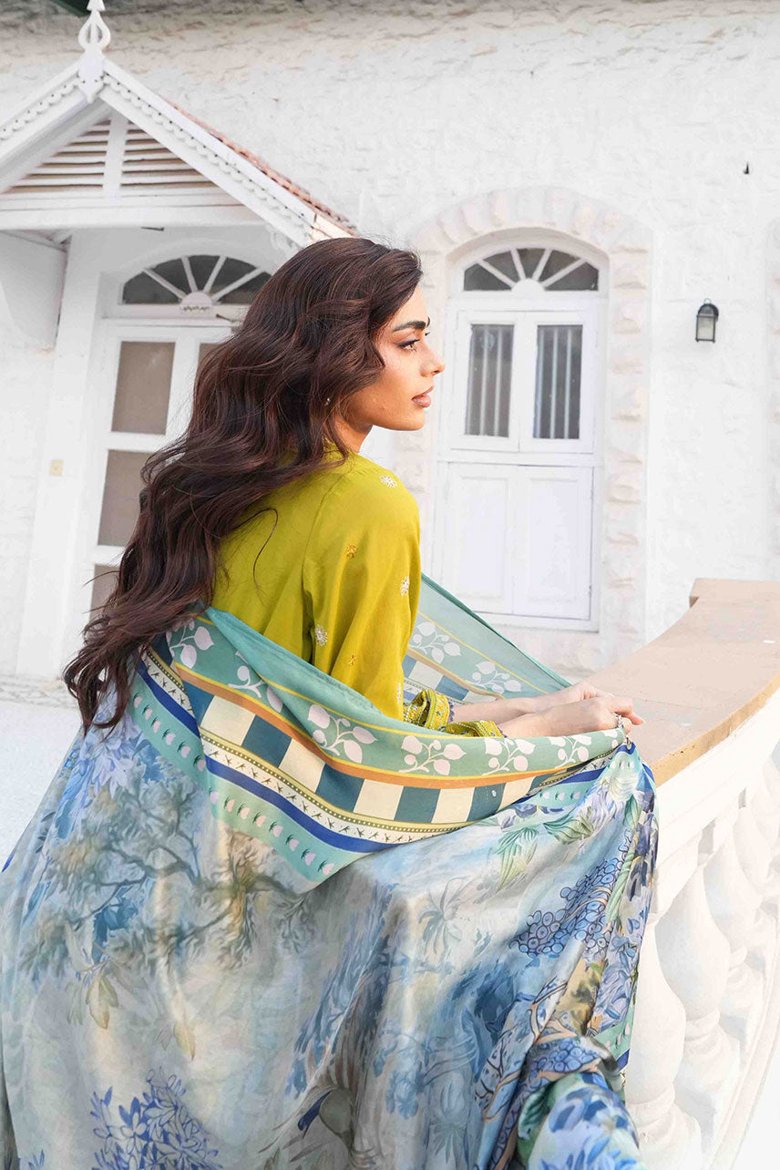 Dhanak | SWISS VOILE | OLIVE GREEN SWISS VOILE 2PCS EMBROIDERED KURTA WITH TROUSER