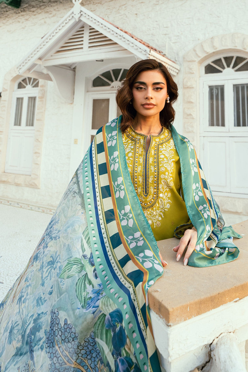 Dhanak | SWISS VOILE | OLIVE GREEN SWISS VOILE 2PCS EMBROIDERED KURTA WITH TROUSER