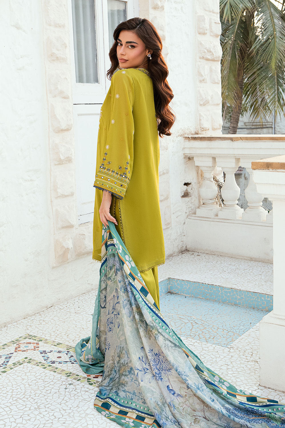 Dhanak | SWISS VOILE | OLIVE GREEN SWISS VOILE 2PCS EMBROIDERED KURTA WITH TROUSER