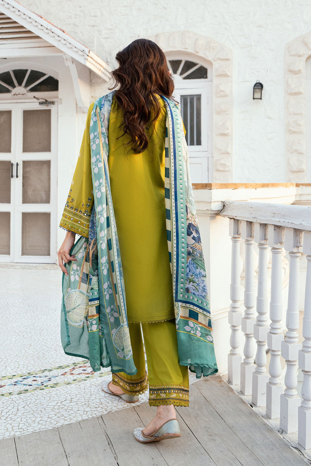 Dhanak | SWISS VOILE | OLIVE GREEN SWISS VOILE 2PCS EMBROIDERED KURTA WITH TROUSER