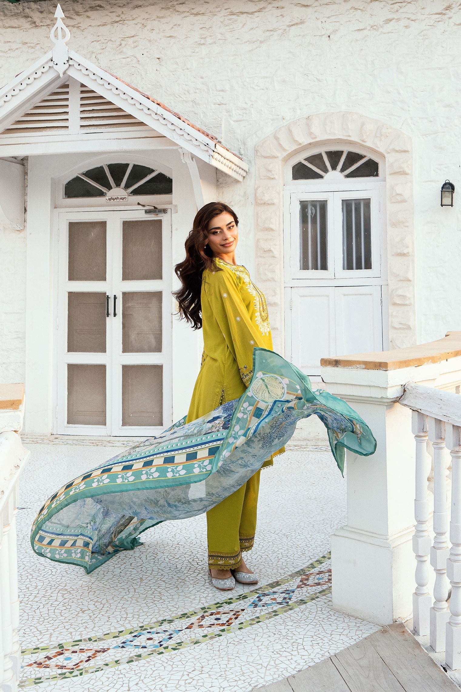 Dhanak | SWISS VOILE | OLIVE GREEN SWISS VOILE 2PCS EMBROIDERED KURTA WITH TROUSER