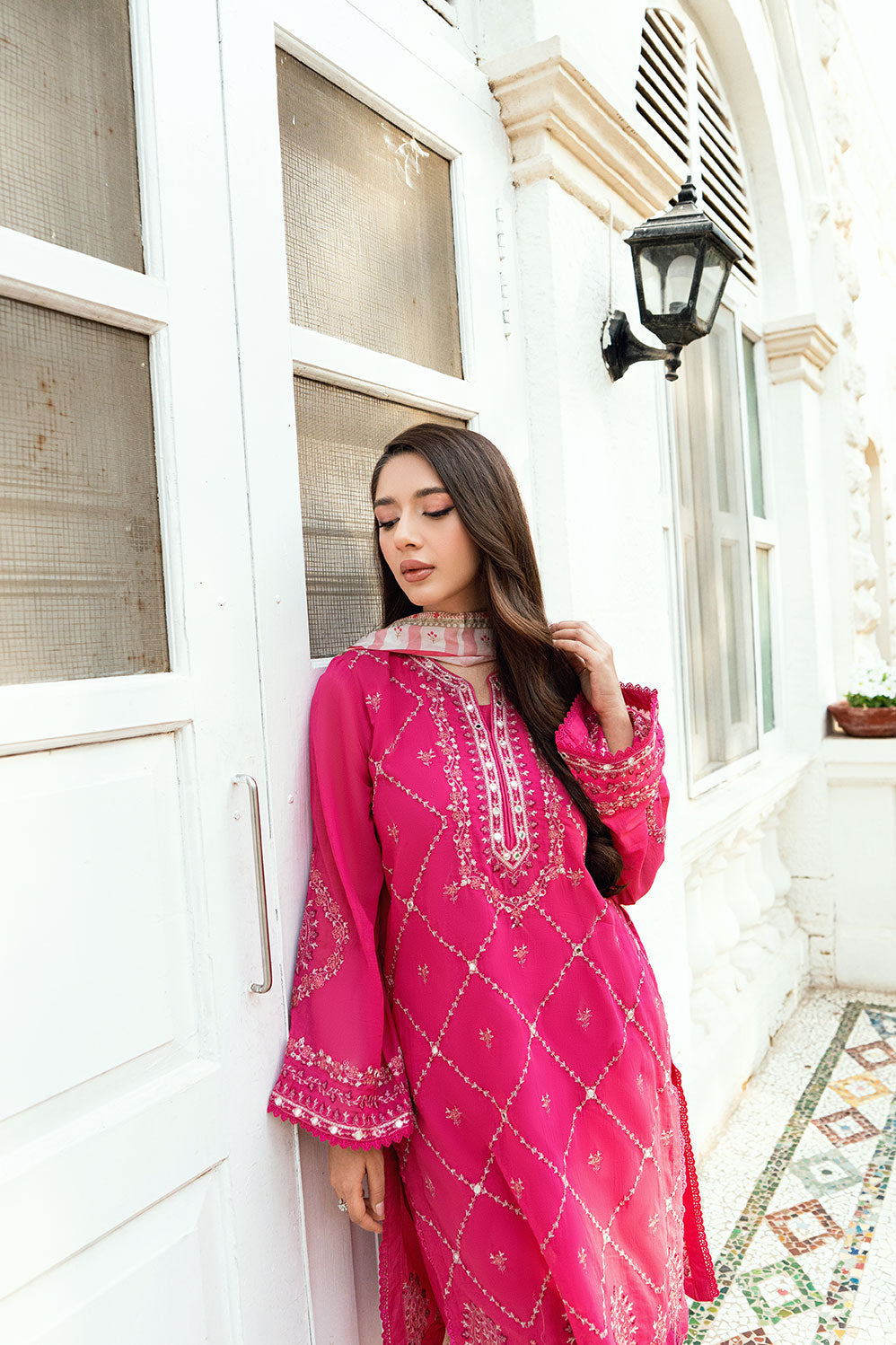 Dhanak | SWISS VOILE | PINK SWISS VOILE 2PCS EMBROIDERED KURTA WITH TROUSER