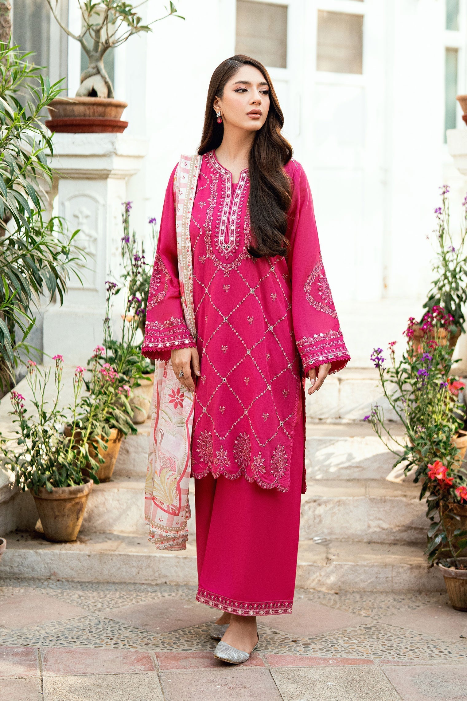 Dhanak | SWISS VOILE | PINK SWISS VOILE 2PCS EMBROIDERED KURTA WITH TROUSER