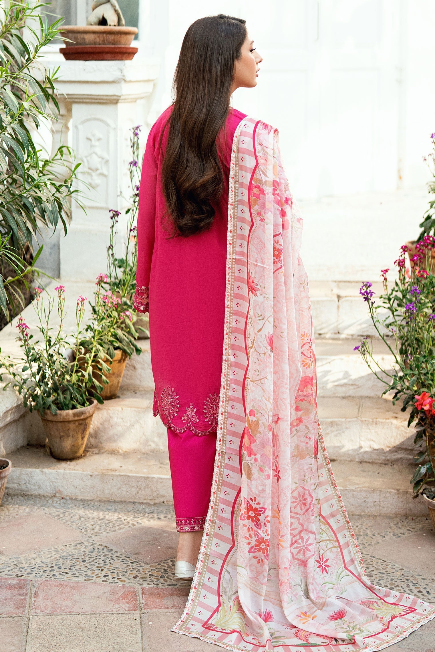 Dhanak | SWISS VOILE | PINK SWISS VOILE 2PCS EMBROIDERED KURTA WITH TROUSER