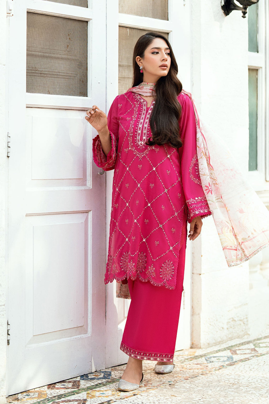 Dhanak | SWISS VOILE | PINK SWISS VOILE 2PCS EMBROIDERED KURTA WITH TROUSER
