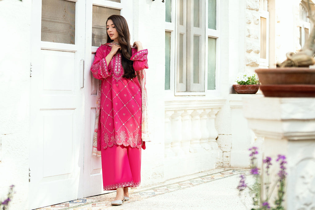 Dhanak | SWISS VOILE | PINK SWISS VOILE 2PCS EMBROIDERED KURTA WITH TROUSER