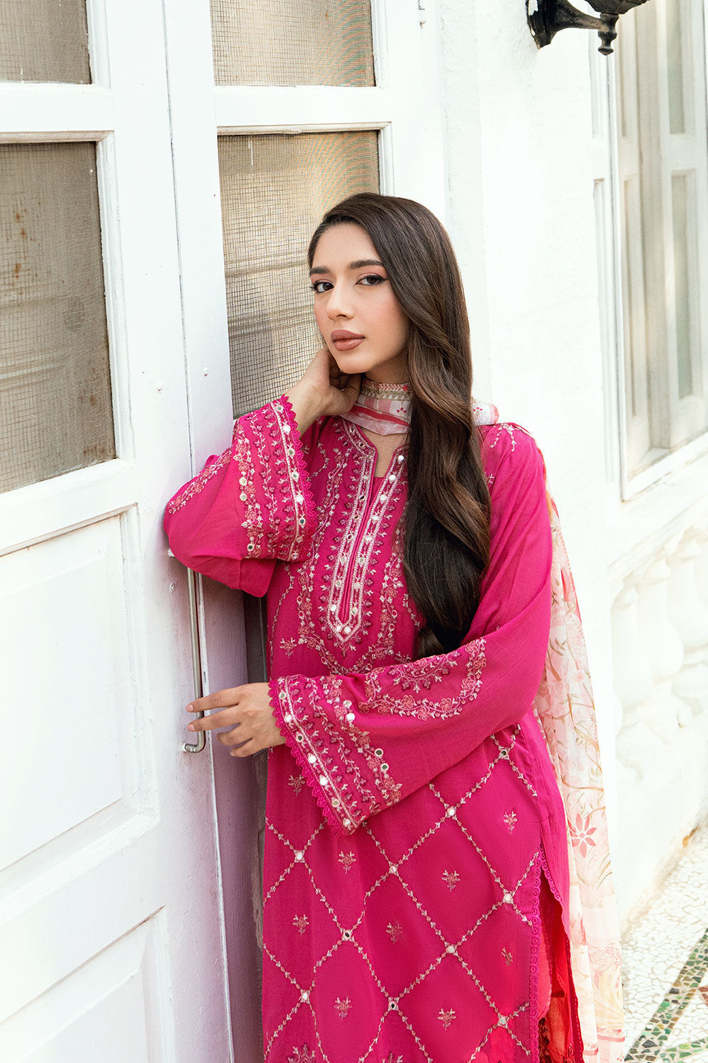 Dhanak | SWISS VOILE | PINK SWISS VOILE 2PCS EMBROIDERED KURTA WITH TROUSER