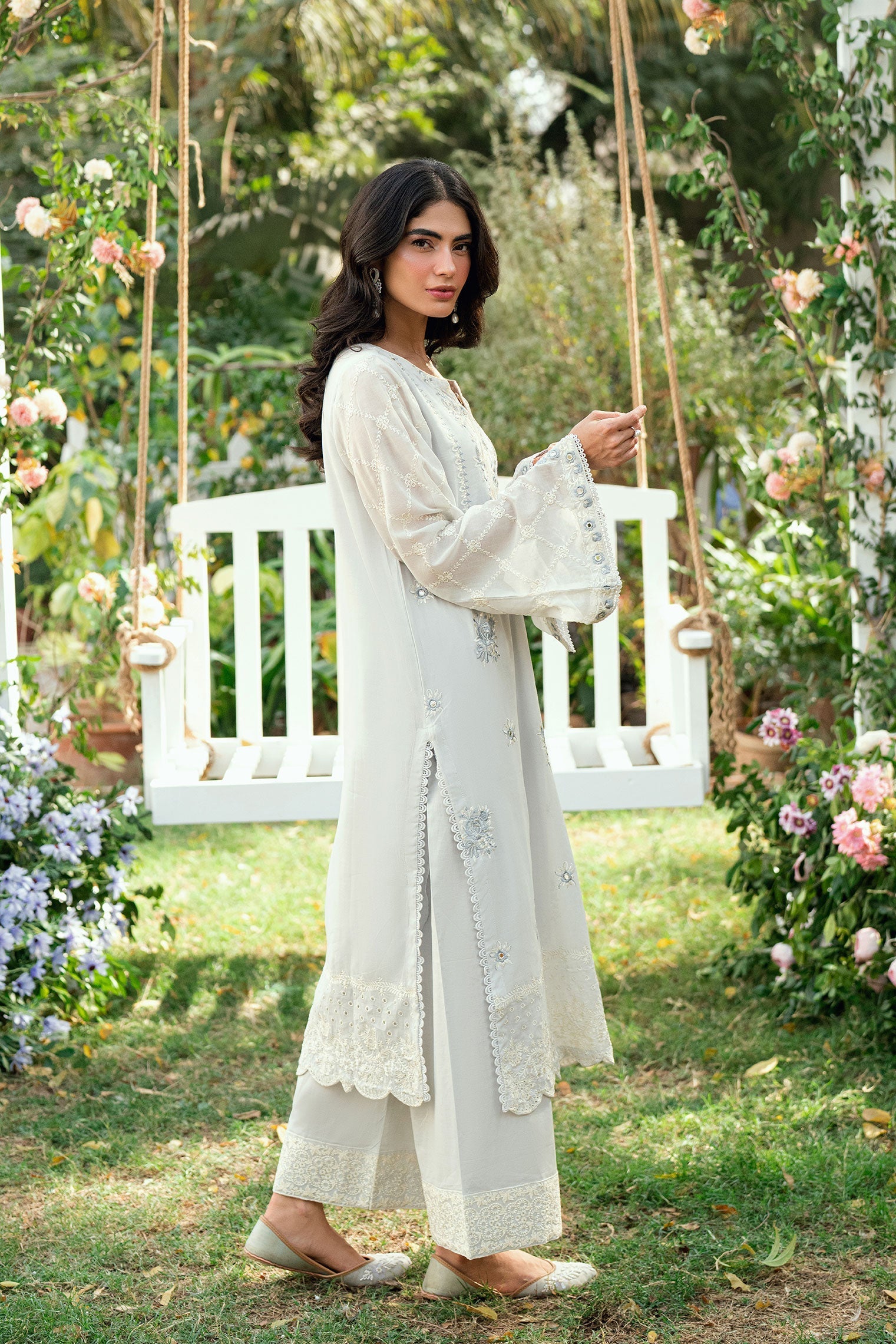 Dhanak | SWISS VOILE | GREY SWISS VOILE 2PCS EMBROIDERED KURTA WITH TROUSER