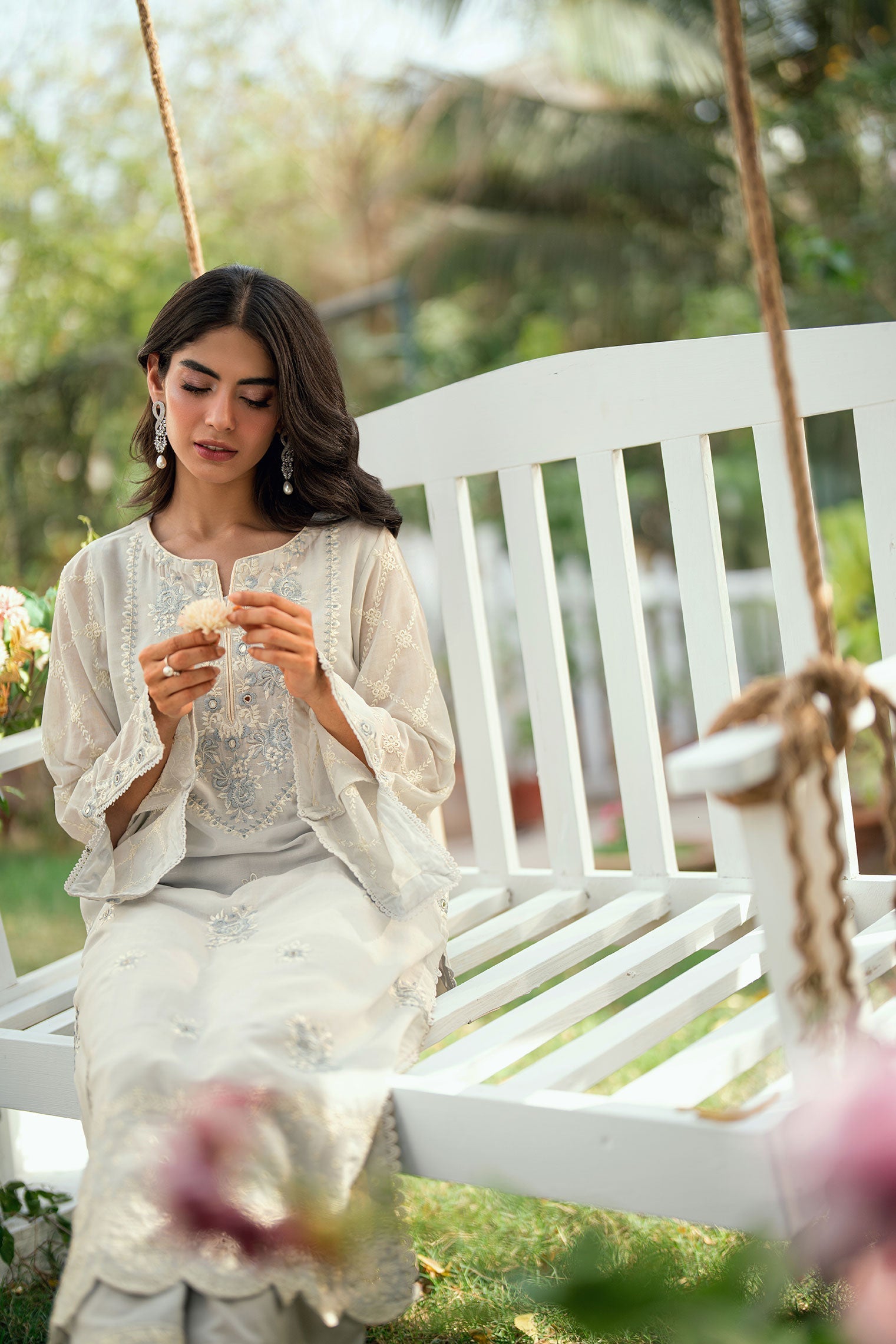 Dhanak | SWISS VOILE | GREY SWISS VOILE 2PCS EMBROIDERED KURTA WITH TROUSER