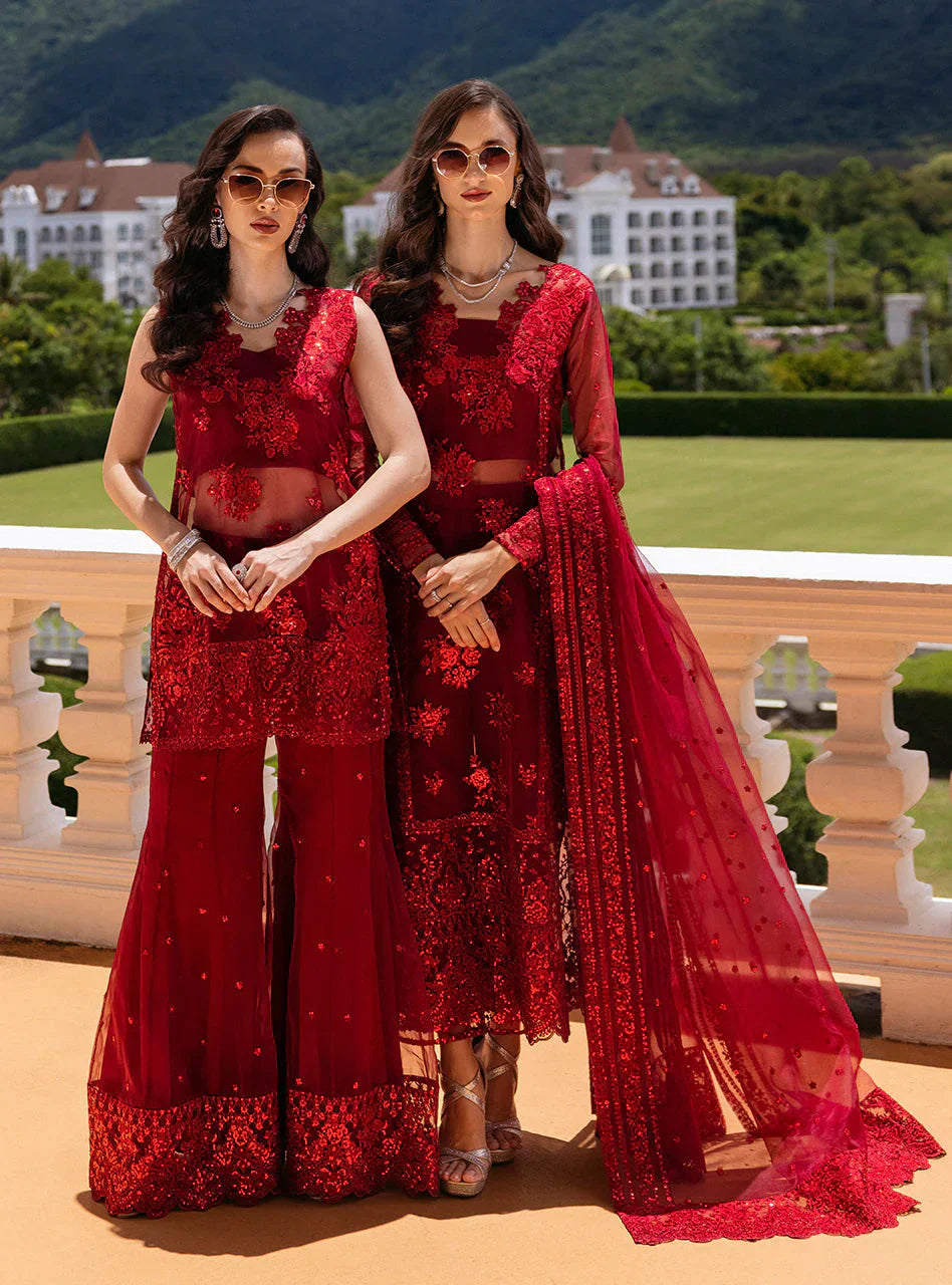 Zainab Chottani Embroidered Organza 3Pc Suit D-09 Ruby Luxe