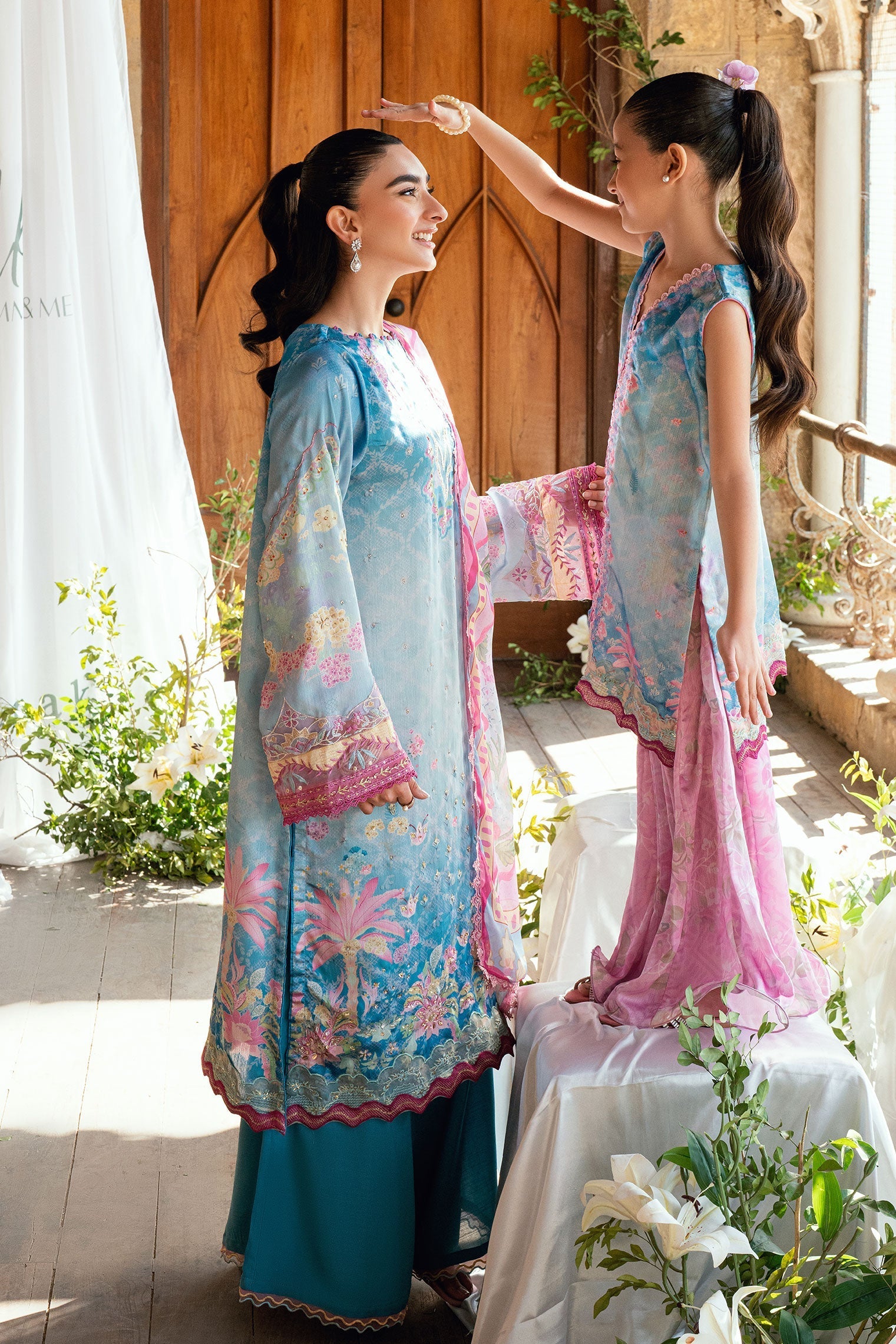 Dhanak | Silk Pret | BLUE 2PCS HAND EMBELLISHED KURTA WITH TROUSER