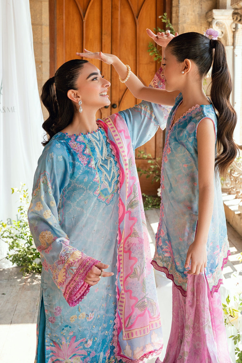 Dhanak | Silk Pret | BLUE 2PCS HAND EMBELLISHED KURTA WITH TROUSER