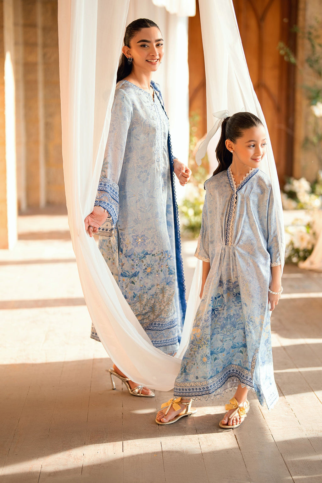 Dhanak | Silk Pret | SKY BLUE 2PCS HAND EMBELLISHED KURTA WITH TROUSER
