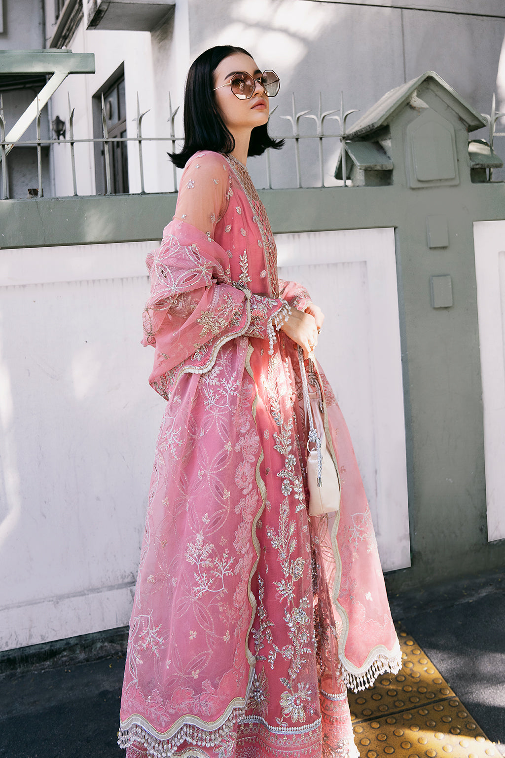 Saad Shaikh Fleurie Vol-02 Luxury Embroidered Net 3Pc Suit - Sandy