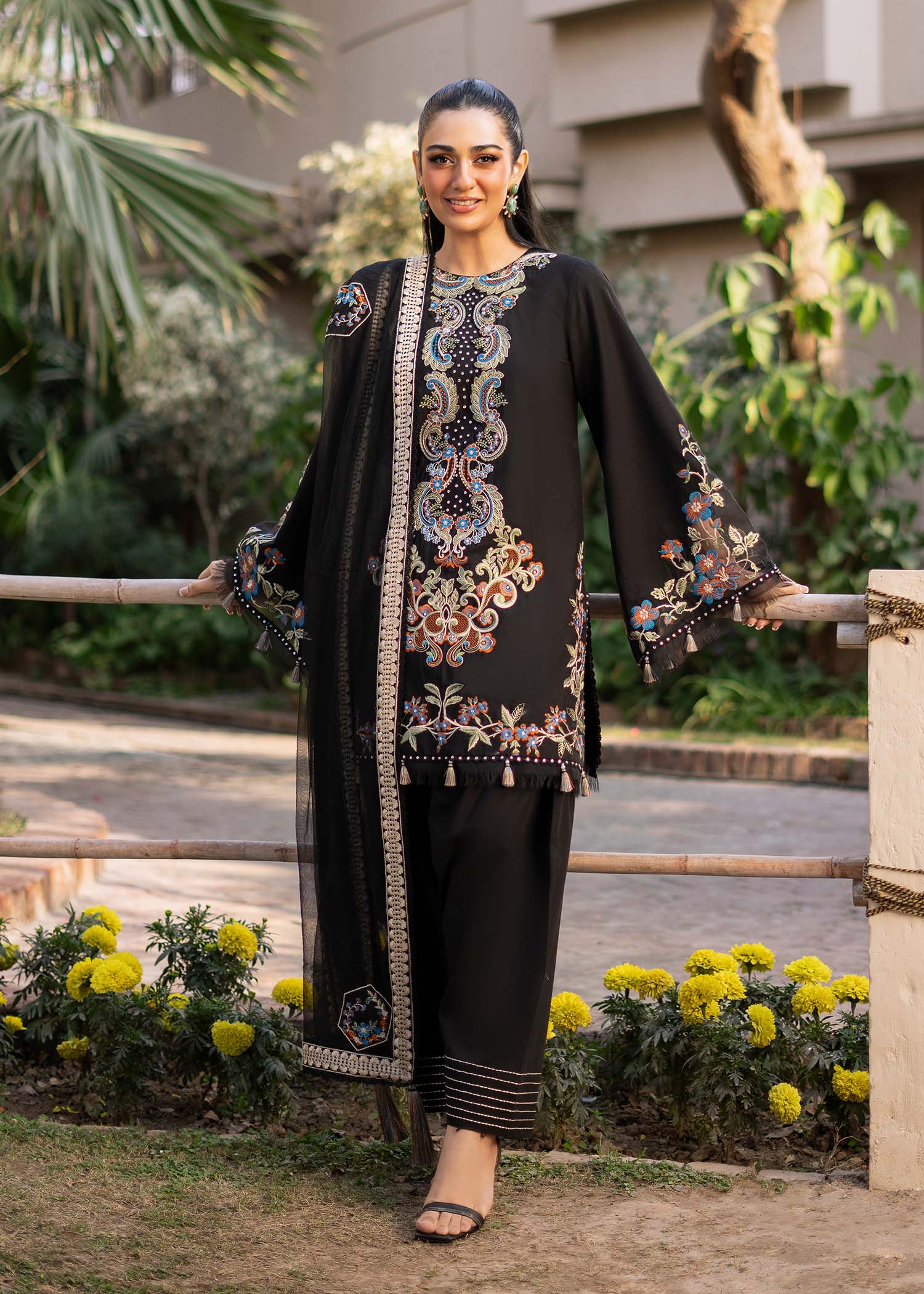 Fozia Khalid | Blossom Festive Lawn 25 | Black viola - Riwayat-e-Khas