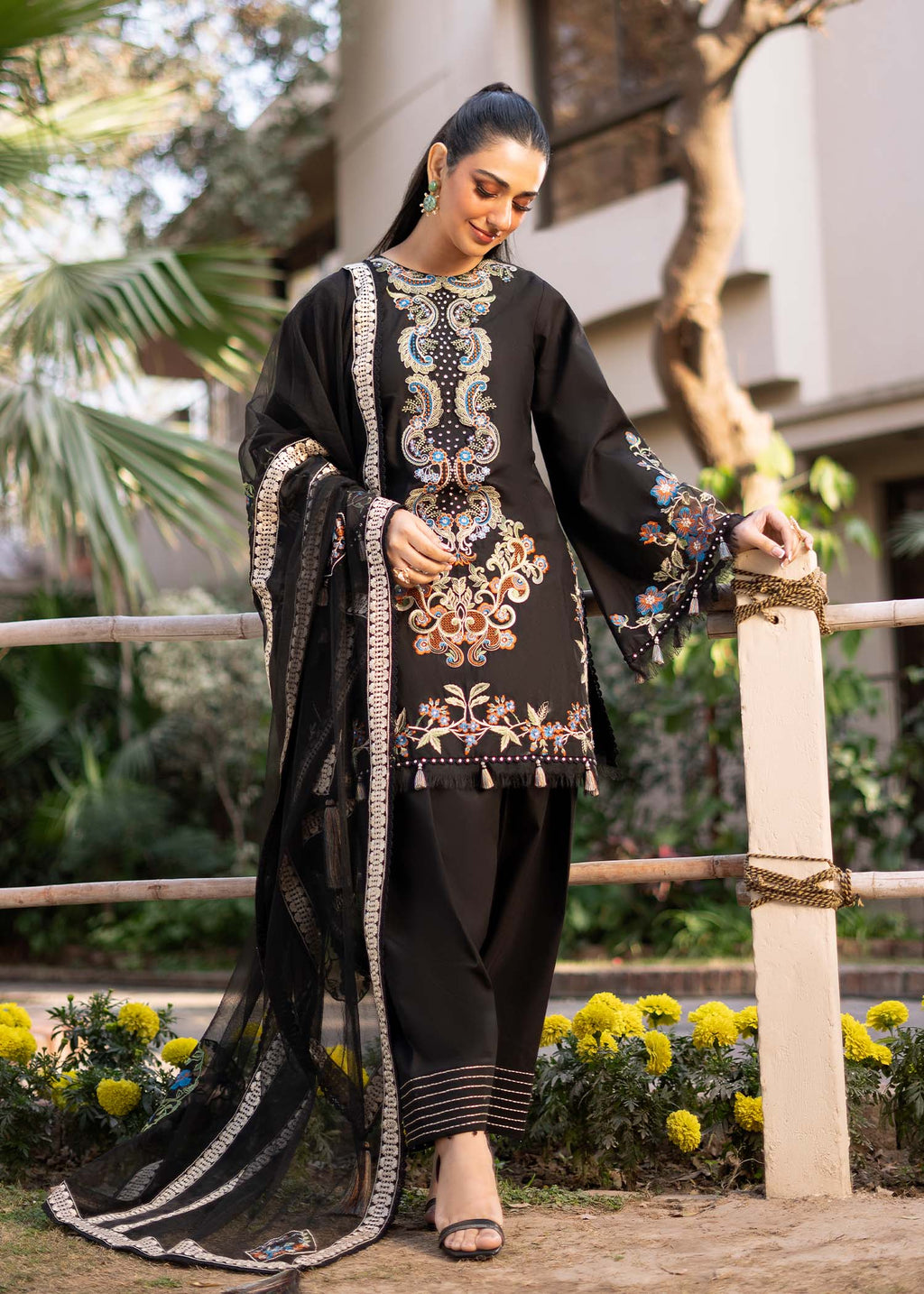Fozia Khalid | Blossom Festive Lawn 25 | Black viola - Riwayat-e-Khas