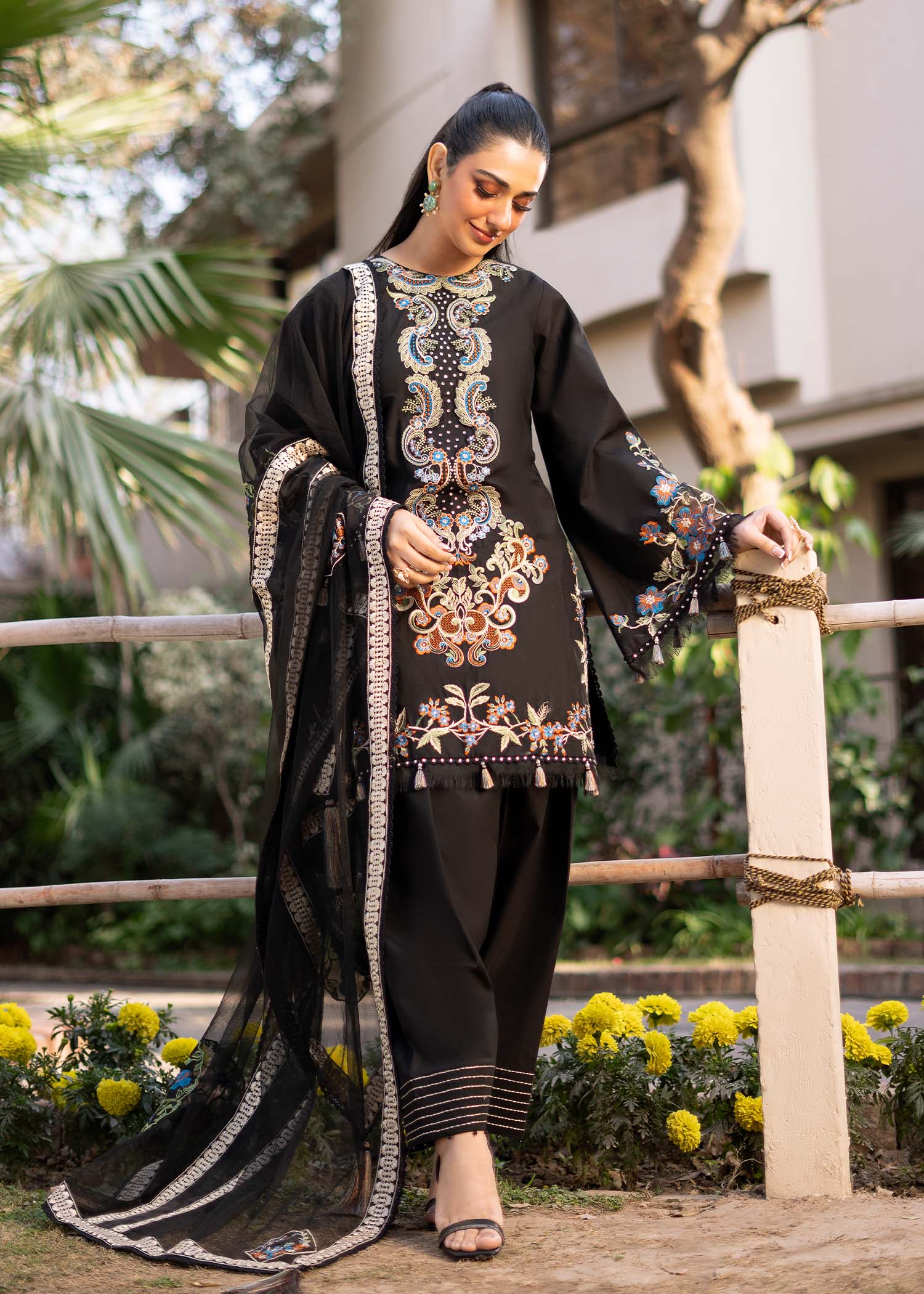 Fozia Khalid | Blossom Festive Lawn 25 | Black viola - Riwayat-e-Khas