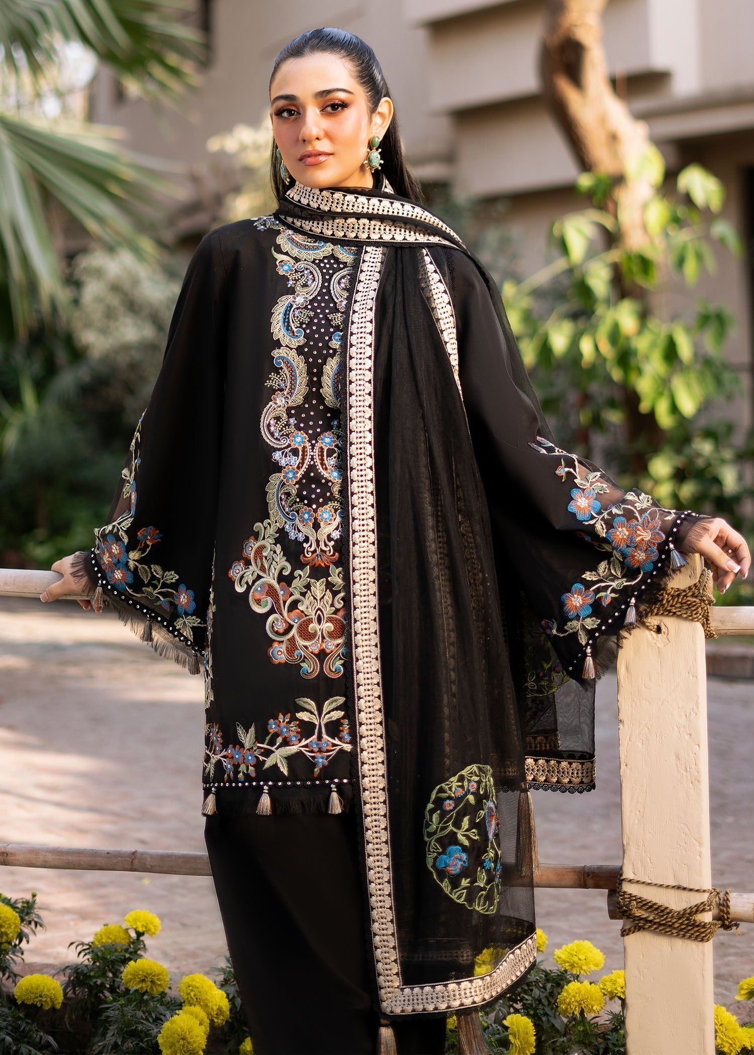 Fozia Khalid | Blossom Festive Lawn 25 | Black viola - Riwayat-e-Khas