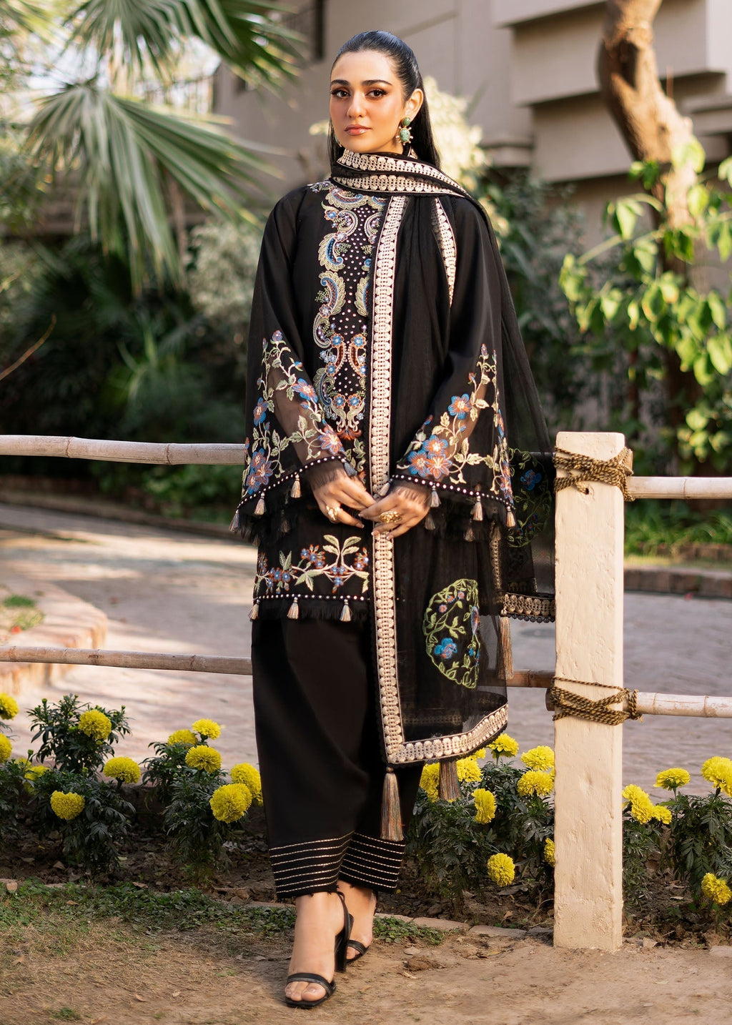Fozia Khalid | Blossom Festive Lawn 25 | Black viola - Riwayat-e-Khas