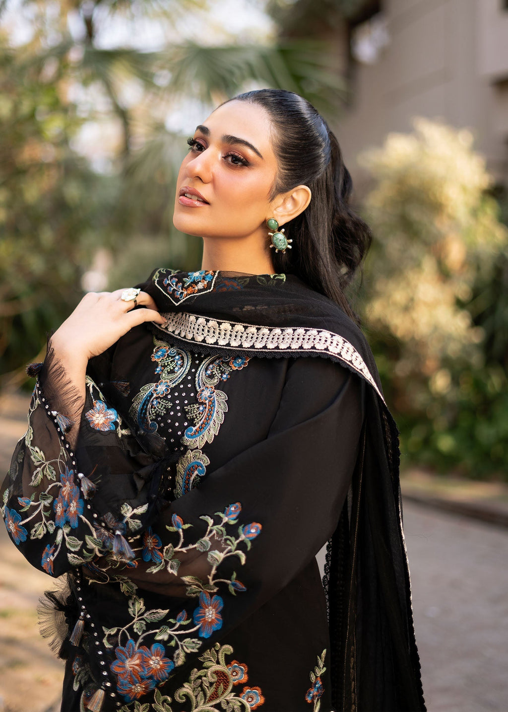 Fozia Khalid | Blossom Festive Lawn 25 | Black viola - Riwayat-e-Khas