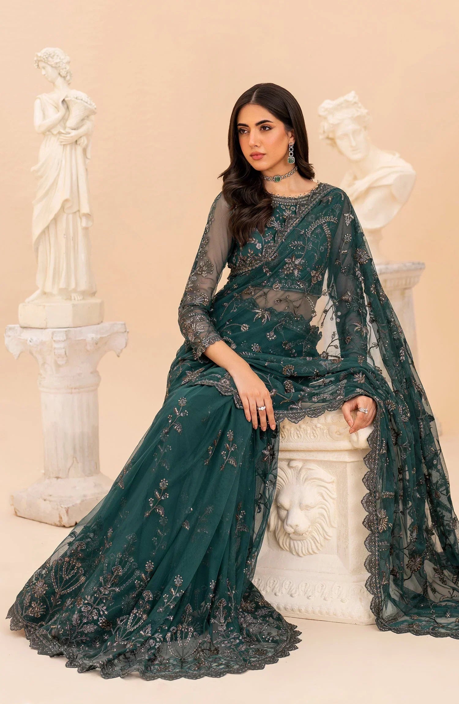 Maheer by Zarif Sequins Embroidered Net 3Pc Suit ZMU-07 ZAYB