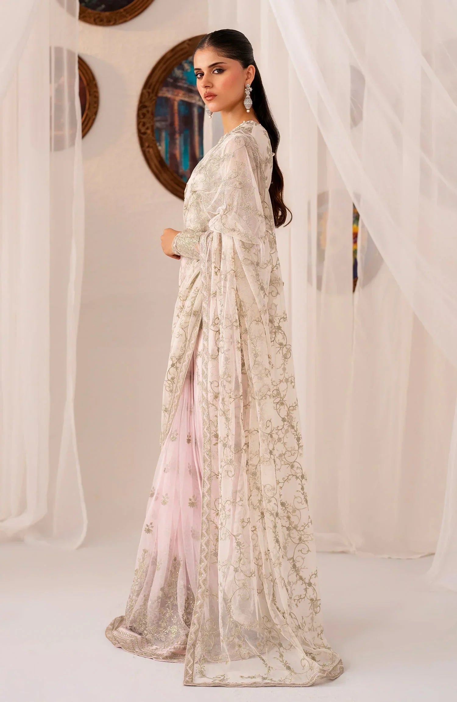 Maheer by Zarif Sequins Embroidered Net 3Pc Suit ZMU-01 PEARL