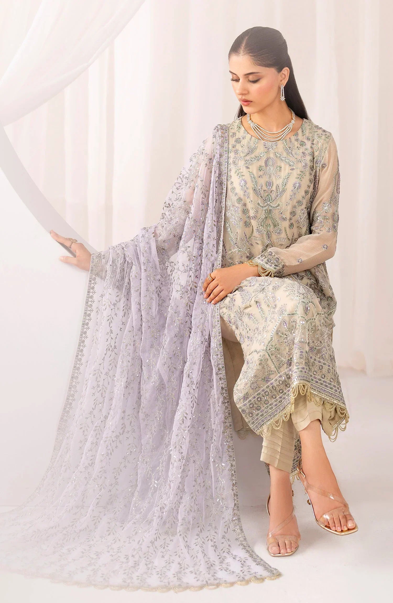 Maheer by Zarif Sequins Embroidered Chiffon 3Pc Suit ZMU-08 AFSANAH