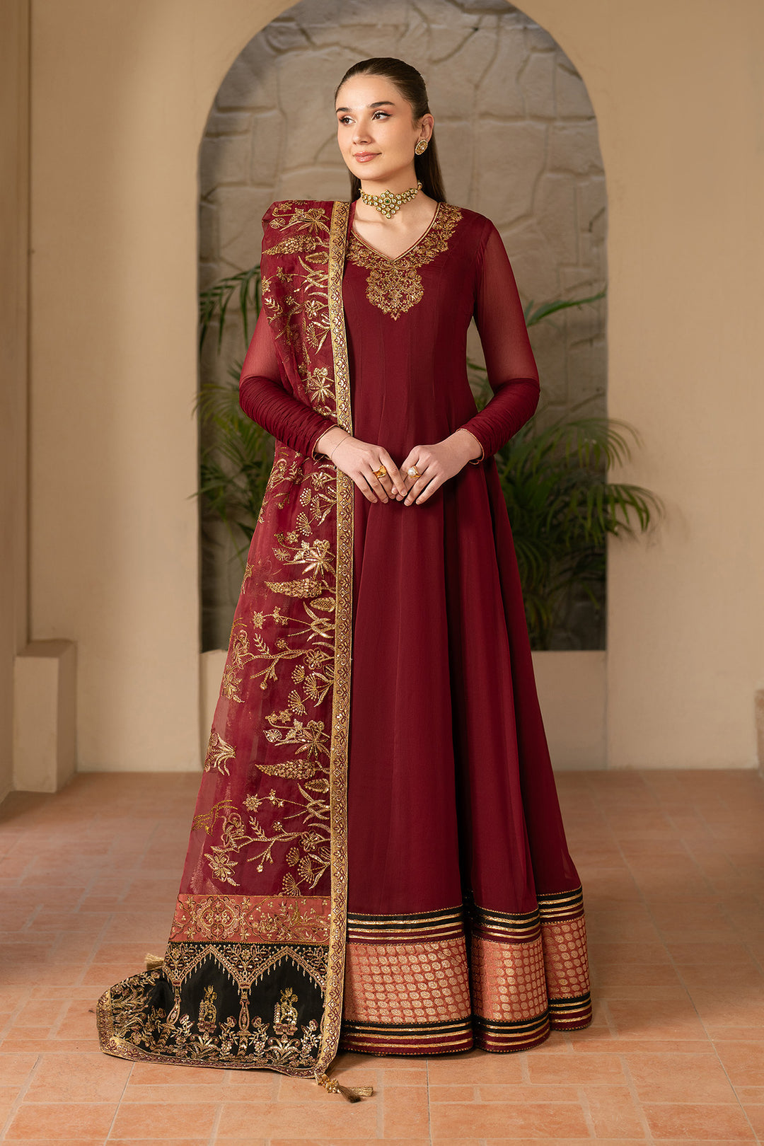 Alizeh | RTW | Maroon Dress 3 piece - RTW1024