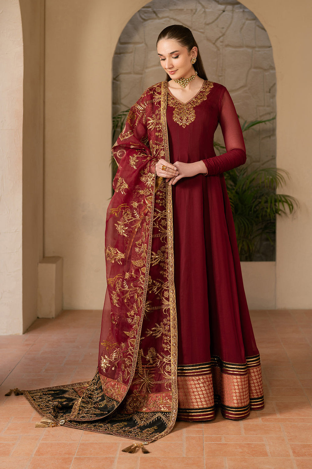 Alizeh | RTW | Maroon Dress 3 piece - RTW1024