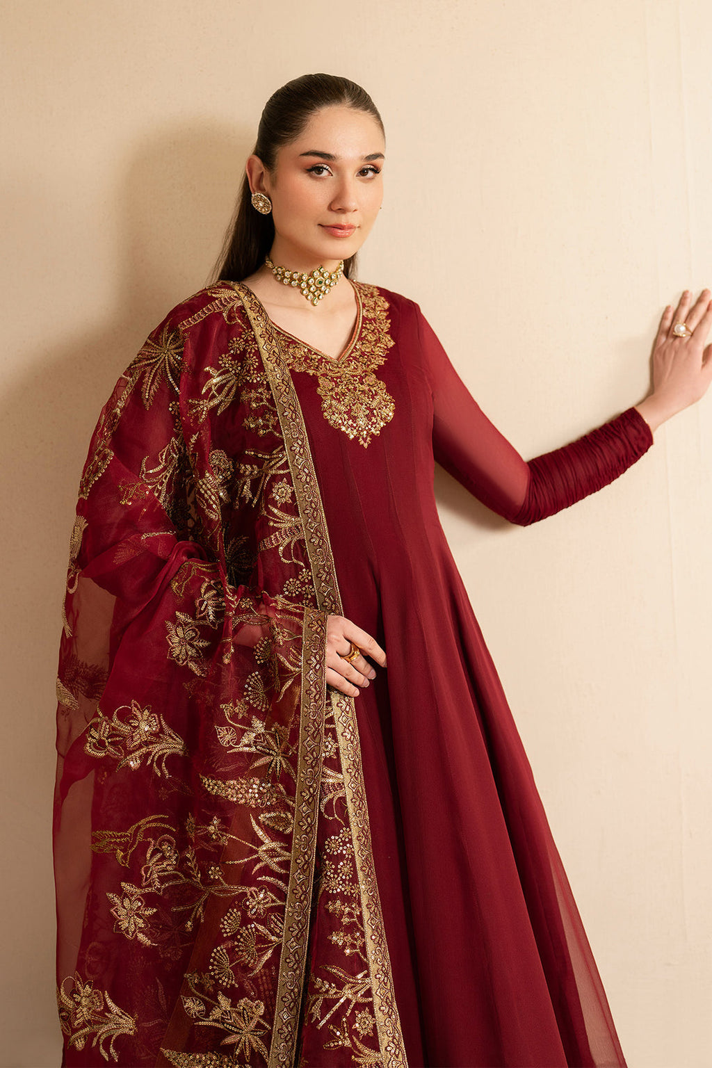 Alizeh | RTW | Maroon Dress 3 piece - RTW1024